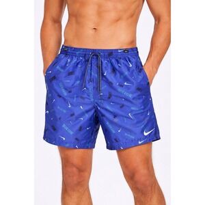Nike Logo Swim Shorts Mens M Blue 6" Logofetti Gorpcore Sporty Retro Trunk Beach